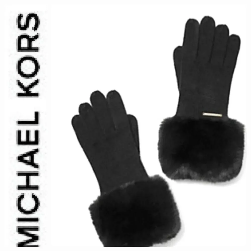 Michael Kors‎ Faux Fur-Trim Knit Gloves